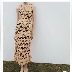 NWT ZARA LONG FLORAL KNIT DRESS ORANGE - REF 2142/085 S $119